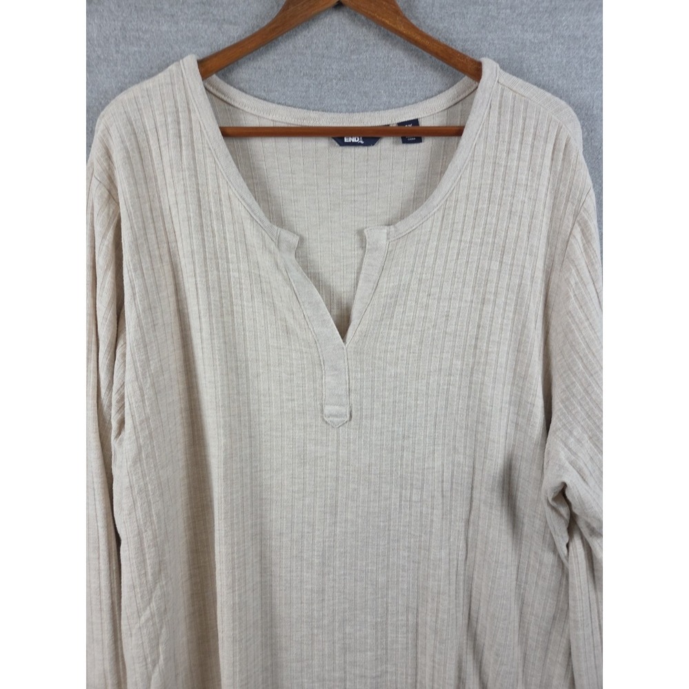 Lands End Womens 2X Ribbed Henley Shirt Oatmeal Stretch Comfort Base Layer‎ Soft